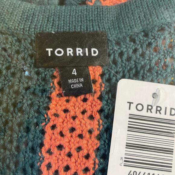 Torrid NWT Open Stitch Pullover Fringe Hem Sweater Size 4X Kangaroo Pocket Boho - Picture 8 of 8